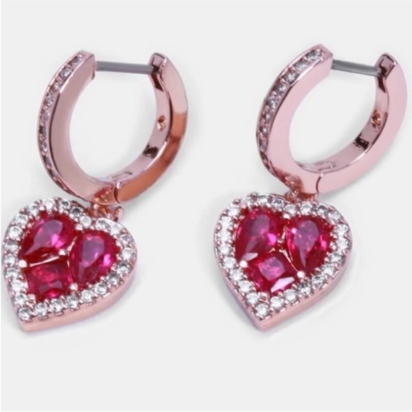 Kate Spade ♠️ Spell It Out Heart Huggie Earrings - Rose Gold - Picture 4 of 6
